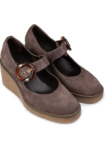 Kadın Hakiki Süet Vizon Renkli Dolgu Topuk Ayakkabı - 61780ZVZNC01 modelleri