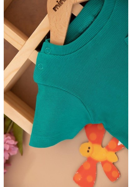 Erkek Bebek Dar Kalıp Ribana Kumaş Cepli Surf Yazılı Şortlu Takım - Yeşil 25143 indirimleri