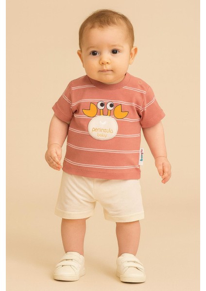 Erkek Bebek Dar Kalıp Çizgili Yengeç Şortlu Takım - 25475KRŞ