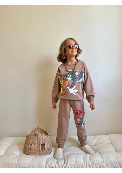 Erkek Çocuk Baskılı Alt Üst Vizon Eşofman Takımı - 4053 fiyatları