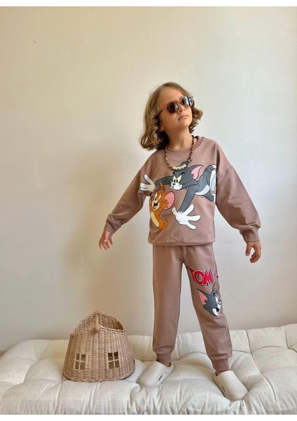 Erkek Çocuk Baskılı Alt Üst Vizon Eşofman Takımı - 4053 modelleri