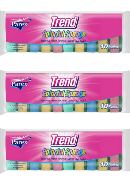 Trend 10'lu Rengarenk Düz Sünger Üçlü Paket
