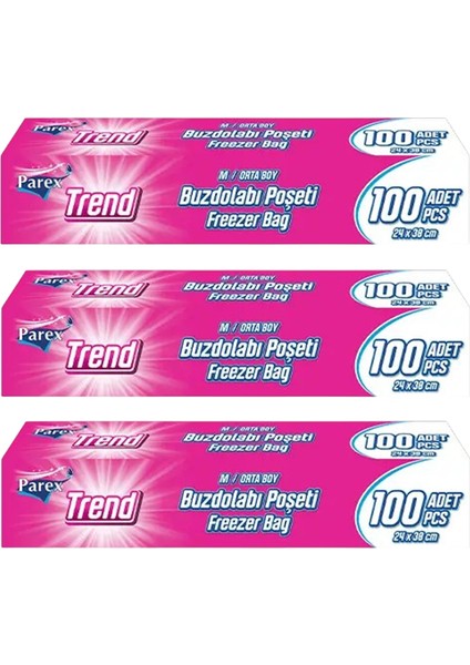 Trend Buzdolabı Poşeti Orta Boy 100’LÜ 24 x 38 cm Üçlü Paket