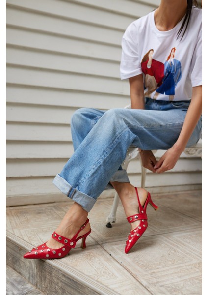 Yulya Kadın Kırmızı Trok Detay Topuklu Ayakkabi