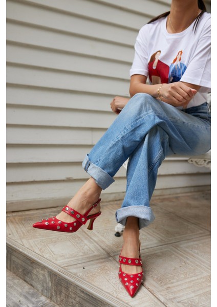 Yulya Kadın Kırmızı Trok Detay Topuklu Ayakkabi fiyatları