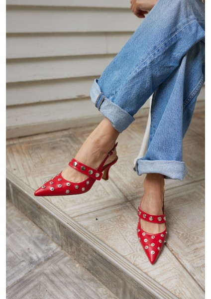 Yulya Kadın Kırmızı Trok Detay Topuklu Ayakkabi modelleri