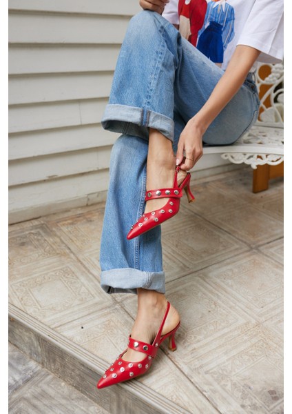 Yulya Kadın Kırmızı Trok Detay Topuklu Ayakkabi indirimleri