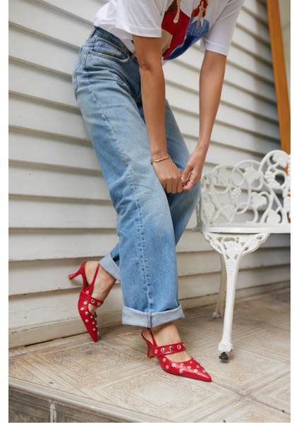 Yulya Kadın Kırmızı Trok Detay Topuklu Ayakkabi