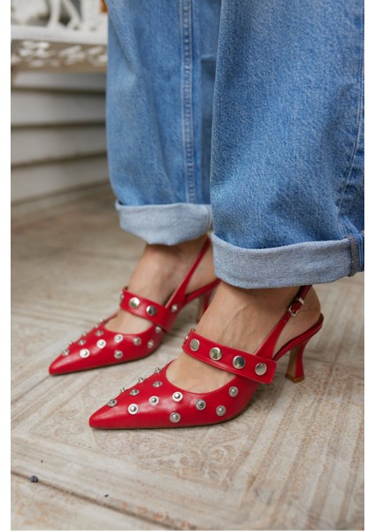 Yulya Kadın Kırmızı Trok Detay Topuklu Ayakkabi