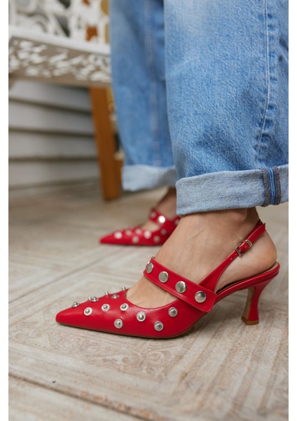 Yulya Kadın Kırmızı Trok Detay Topuklu Ayakkabi