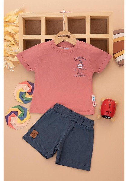 Erkek Bebek Dar Kalıp Kuş Baskılı Şortlu Takım - 25493S fiyatları