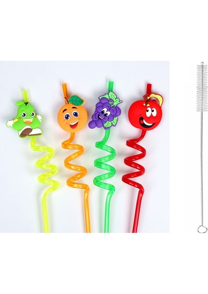 5 Parça Renkli Pipet Seti Emojili Spiral Kokteyl Çocuk Pipeti Temizleme Fırçalı fiyatları