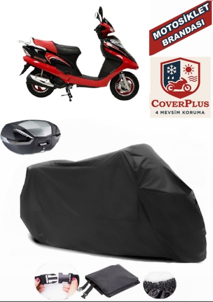 Mondial 100 Urt Siyah Arka Çanta Uyumlu Motorsiket Brandası Motor Örtüsü Çadır Su Geçirmez Motosiklet Kılıfı Motor Brandası