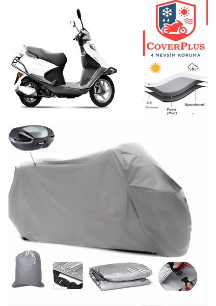 Yuki Active 125 Motor Brandası Gri Arka Çanta Uyumlu Motorsiket Brandası Motor Örtüsü Çadır Su Geçirmez Motosiklet Kılıfı Motor Brandası