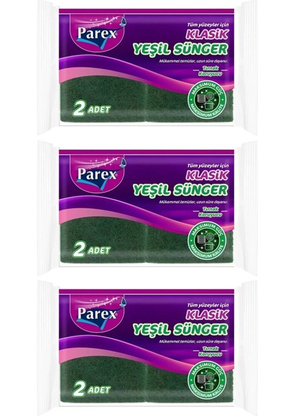 Klasik Yeşil Oluklu 2'li Sünger Üçlü Paket