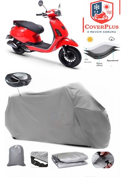 Rks Azure 50 Arka Çanta Uyumlu (Gri) Motorsiket Brandası Motor Örtüsü Çadır Su Geçirmez Motosiklet Kılıfı Motor Brandası