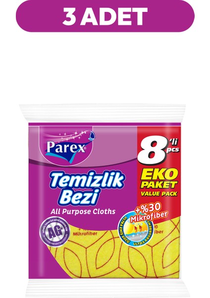 Yüzde 30 8'li Mikrofiber Temizlik Bezi Üçlü Paket fiyatları