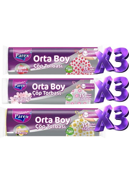 Büzgülü Çöp Torbası Kokulu Orta Boy 9'lu Paket