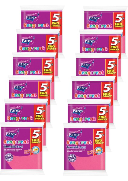 Rengarenk 5'li Temizlik Bezi Onikili Paket