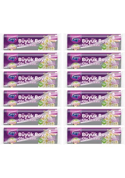 Premium 10'lu Büzgülü Çöp Torbası Limon Kokulu Büyük Boy 65 x 70 cm Onikili Paket