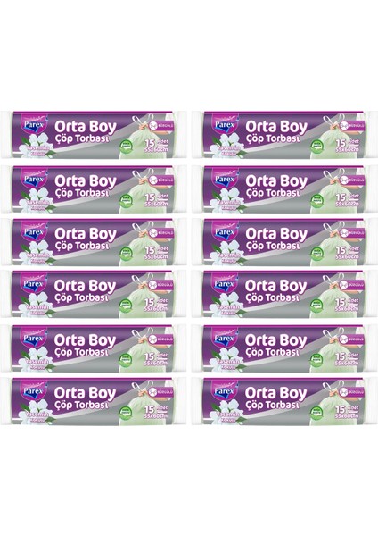 Büzgülü Çöp Torbası Yasemin Kokulu 15'li Orta Boy 55 x 60 cm Onikili Paket
