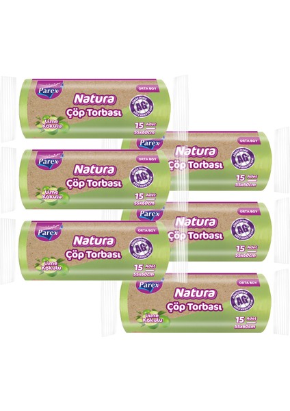 Natura Çöp Torbası Orta Boy 15'li 55 x 60 cm Altılı Paket