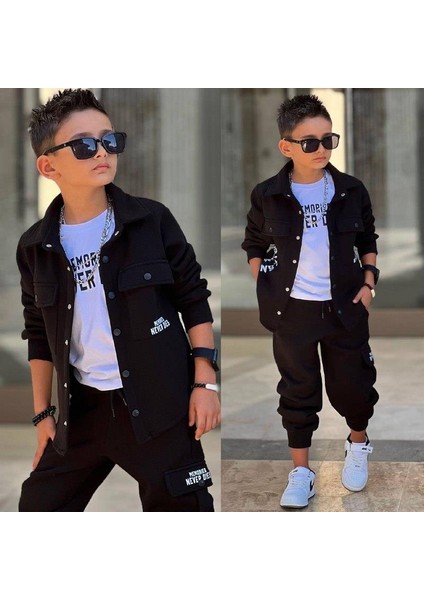 Erkek Çocuk Şardonlu 3’lü Spor Takım – Baskılı Tişört, Ceket ve Eşofman Altı 43119 S modelleri