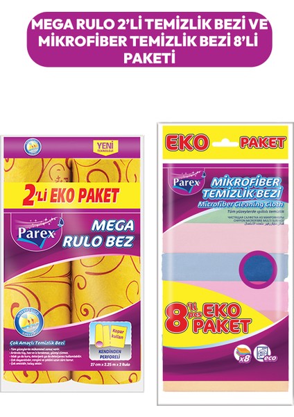 Mega Rulo 2'li Temizlik Bezi ve 8'li Mikrofiber Temizlik Bezi Paketi fiyatları