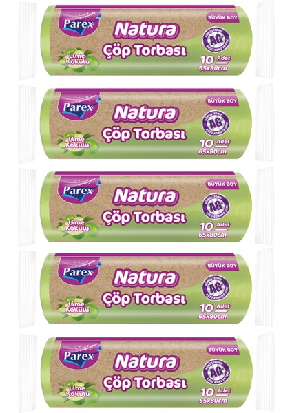 Natura 10'lu Çöp Torbası Büyük Boy 65 x 80 cm Beşli Paket