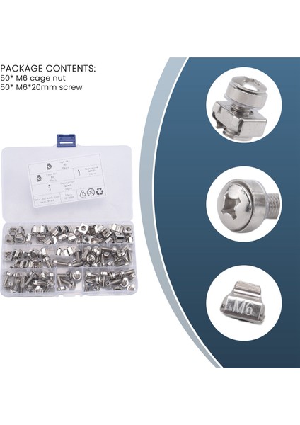 50 Set M6 Myle Hole Donanım Kafesi Somunlar ve Montaj Vidaları Sunucu Rafı ve Dolabı (M6 x 20MM) Için Yıkayıcılar (Vida+Yıkayıcı+Kafes Somunu) (Yurt Dışından) modelleri