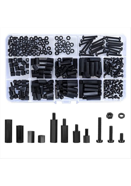 260 Pcs M3 Erkek Kadın Naylon Altı Hex Ara Çıkarma Vidalar Somunlar, Naylon Altı (Yurt Dışından)