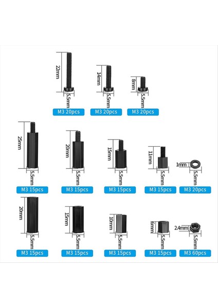 260 Pcs M3 Erkek Kadın Naylon Altı Hex Ara Çıkarma Vidalar Somunlar, Naylon Altı (Yurt Dışından) fiyatları