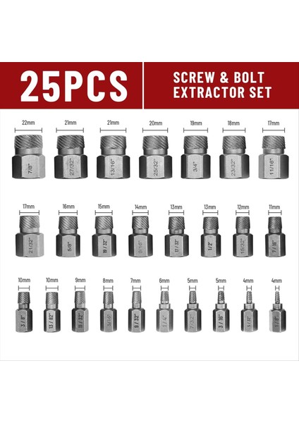 25PCS Vidalı Çıkarıcı Seti Hex Çoklu Spline Kolay Cıvata Çıkarıcı Seti, Ağır Hizmet Metrik Ez Yuvarlak Vida Sökücü (Yurt Dışından) indirimleri