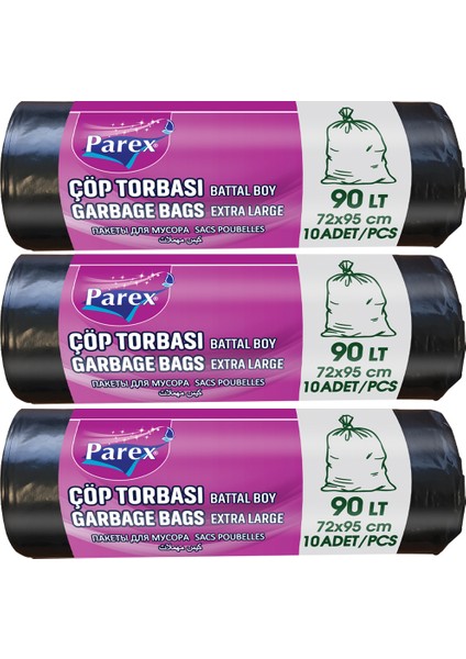 Professional 10'lu Çöp Torbası Battal Boy 72 x 95 cm Üçlü Paket