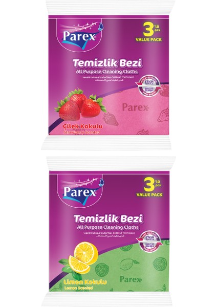 Çilek Kokulu ve Limon Kokulu 3'lü Temizlik Bezi Paketi