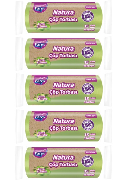 Natura Çöp Torbası Orta Boy 15'li 55 x 60 cm Beşli Paket