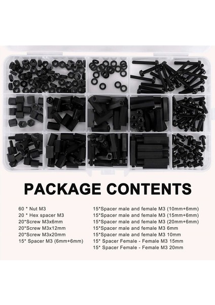 260PCS M3 Erkek Kadın Naylon Hex Ara Çıkarma Stand -Vida Somun Dişli Pillar Pcb Anakart Ürünlü Çiftlik Kiti (Yurt Dışından)