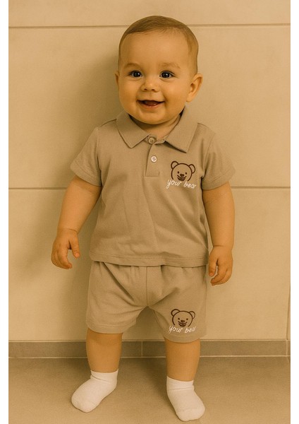 "your Bear" Nakışlı Polo Yaka Şortlu Bebek Takımı - Yazlık 2'li Set 1109V indirimleri