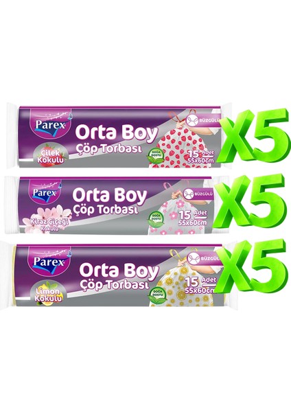 Büzgülü 15 Adet Çöp Torbası Kokulu Orta Boy Paket