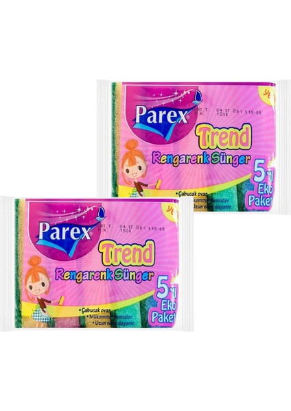 Rengarenk 5'li Düz Sünger Ikili Paket