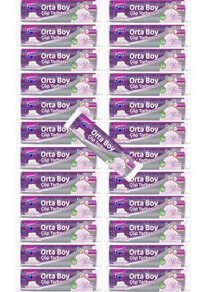 Büzgülü 15'li Çöp Torbası Beyaz Sabun Kokulu Orta Boy 55 x 60 cm 25 Paket