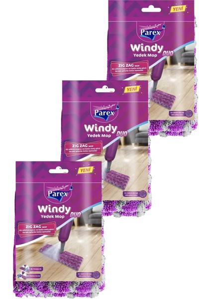 Windy Duo Zigzag Yedek Mop (Sapsız) Üçlü Paket