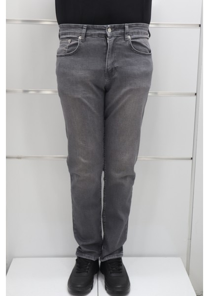 Fistan Store Erkek Gri Yüksek Bel Rahat Kesim Boru Paça Jean Pantolon