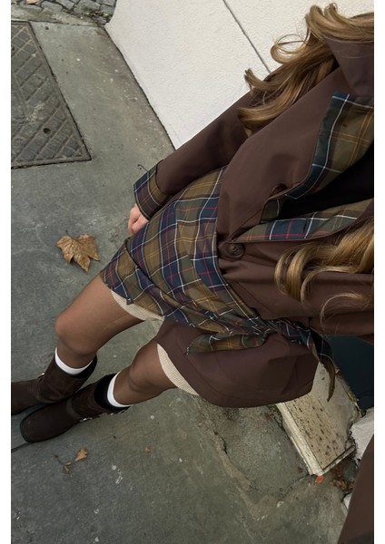 Kahverengi Ekose Garnili Trençkot - 7620