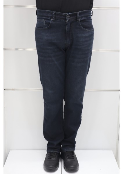 Fistan Store Erkek Lacivert Yüksek Bel Rahat Kesim Boru Paça Jean Pantolon