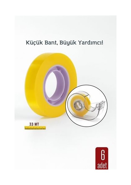 6 Lı Paket Para Bandı Küçük Makinelere 12MM 33 mt Küçük Makine Bandı – Faf Bant | Masa Üstü Dispenser Uyumlu