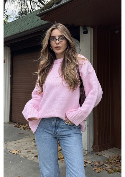 Pembe Bisiklet Yaka Basic Kazak - 2217 fırsatları