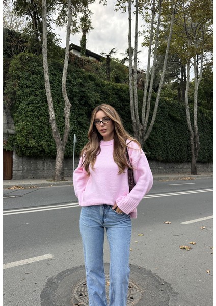 Pembe Bisiklet Yaka Basic Kazak - 2217 indirimleri