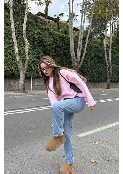 Pembe Bisiklet Yaka Basic Kazak - 2217