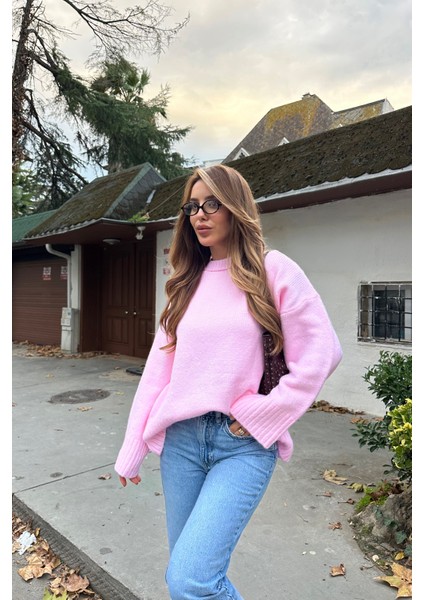 Pembe Bisiklet Yaka Basic Kazak - 2217